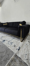 Genova 3+2 Seater Sofa Range – Black Velvet with Gold Legs | Modern Luxury Sofa CELEBRITY INTERIORS