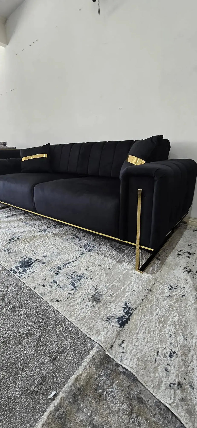 Genova 3+2 Seater Sofa Range – Black Velvet with Gold Legs | Modern Luxury Sofa CELEBRITY INTERIORS
