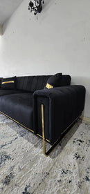 Genova 3+2 Seater Sofa Range – Black Velvet with Gold Legs | Modern Luxury Sofa CELEBRITY INTERIORS