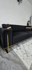 Genova 3+2 Seater Sofa Range – Black Velvet with Gold Legs | Modern Luxury Sofa CELEBRITY INTERIORS