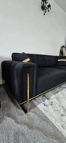 Genova 3+2 Seater Sofa Range – Black Velvet with Gold Legs | Modern Luxury Sofa CELEBRITY INTERIORS