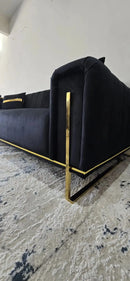 Genova 3+2 Seater Sofa Range – Black Velvet with Gold Legs | Modern Luxury Sofa CELEBRITY INTERIORS