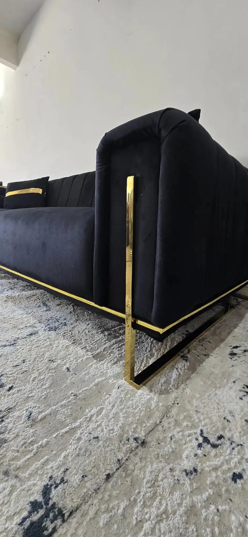 Genova 3+2 Seater Sofa Range – Black Velvet with Gold Legs | Modern Luxury Sofa CELEBRITY INTERIORS
