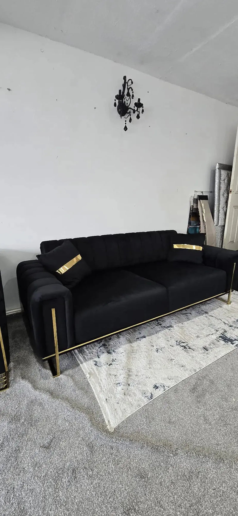 Genova 3+2 Seater Sofa Range – Black Velvet with Gold Legs | Modern Luxury Sofa CELEBRITY INTERIORS