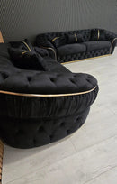 Ambassador 3+2 Seater Sofa – Black Velvet with Gold Detailing | Luxury Modern Sofa Set CELEBRITY INTERIORS