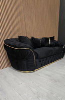 Ambassador 3+2 Seater Sofa – Black Velvet with Gold Detailing | Luxury Modern Sofa Set CELEBRITY INTERIORS