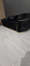 Ambassador 3+2 Seater Sofa – Black Velvet with Gold Detailing | Luxury Modern Sofa Set CELEBRITY INTERIORS