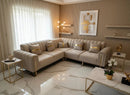 Genova Corner Sofa – Champagne Velvet with Gold Detailing | Luxury L-Shaped Sofa TURKISH