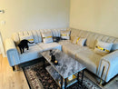 Genova Corner Sofa – Champagne Velvet with Gold Detailing | Luxury L-Shaped Sofa TURKISH