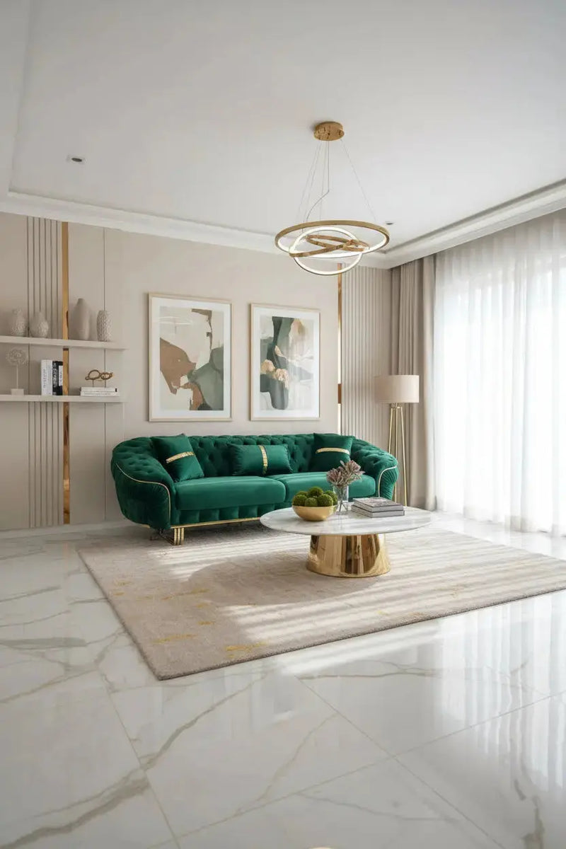 Ambassador Special 3 Seater Emerald Green And Gold