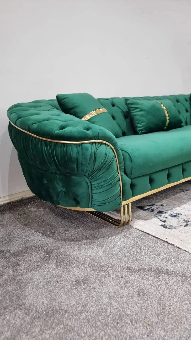 Ambassador Special 3 Seater Emerald Green And Gold