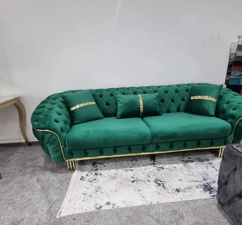 Ambassador Special 3 Seater Emerald Green And Gold