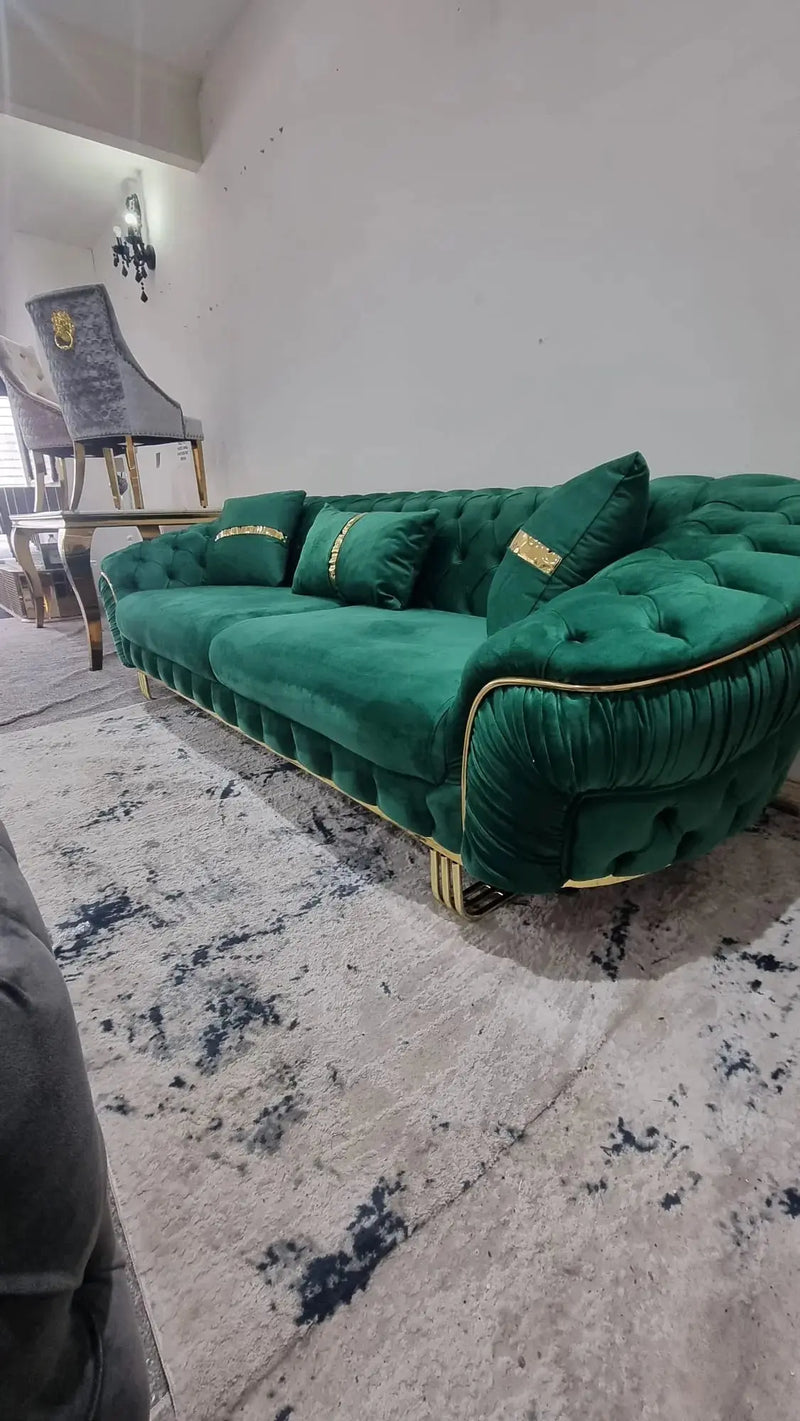 Ambassador Special 3 Seater Emerald Green And Gold