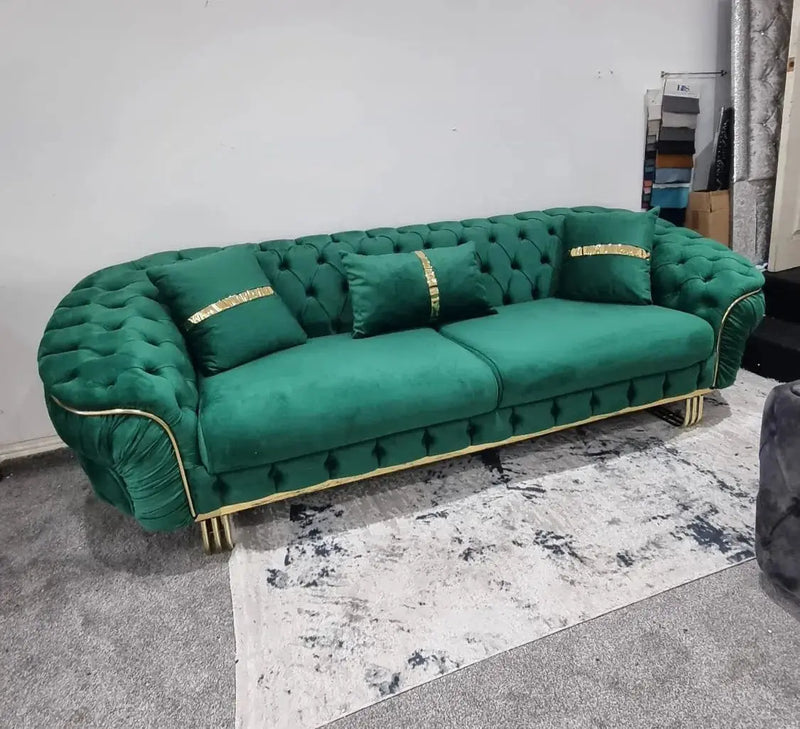 Ambassador Special 3 Seater Emerald Green And Gold