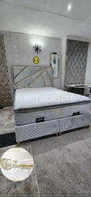 Helix Divan Bed & Mattress Set Kingsize Silver Velvet & Gold