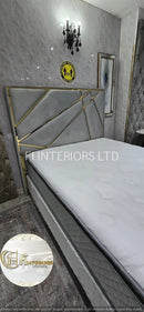 Helix Divan Bed & Mattress Set Kingsize Silver Velvet & Gold