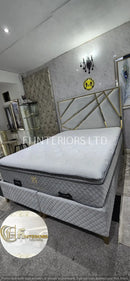Helix Divan Bed & Mattress Set Kingsize Silver Velvet & Gold