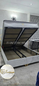 Helix Divan Bed & Mattress Set Kingsize Silver Velvet & Gold