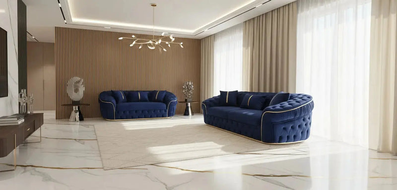 Ambassador 3+2 Seater In Navy & Gold Plush Velvet