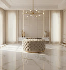 Round Upholstered Footstool (Large) – Champagne & Gold