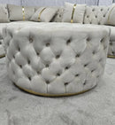 Round Upholstered Footstool (Large) – Champagne & Gold