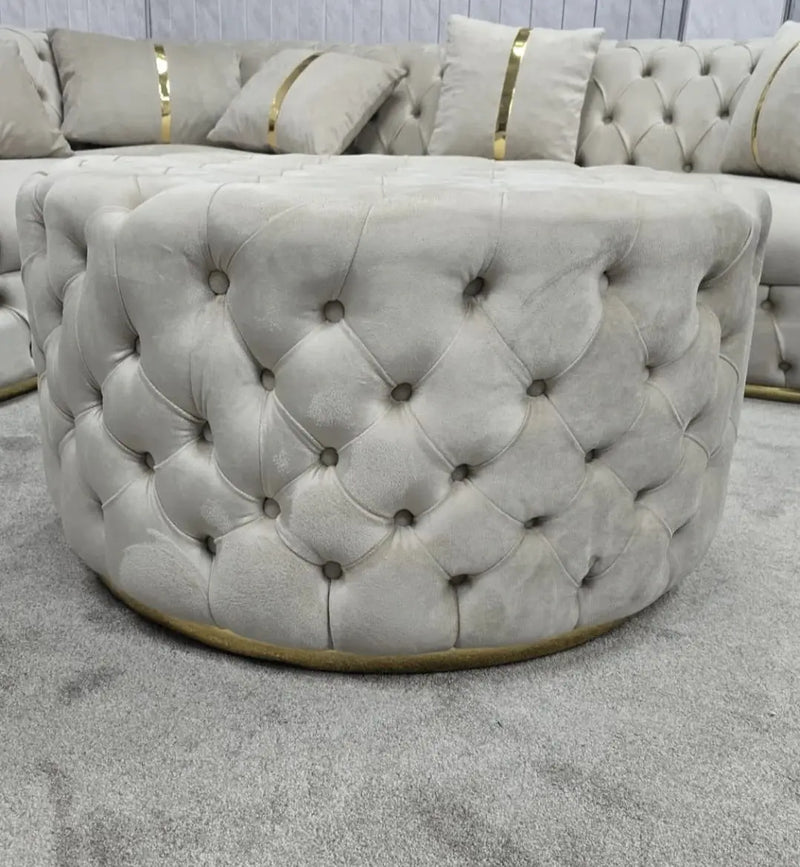 Round Upholstered Footstool (Large) – Champagne & Gold
