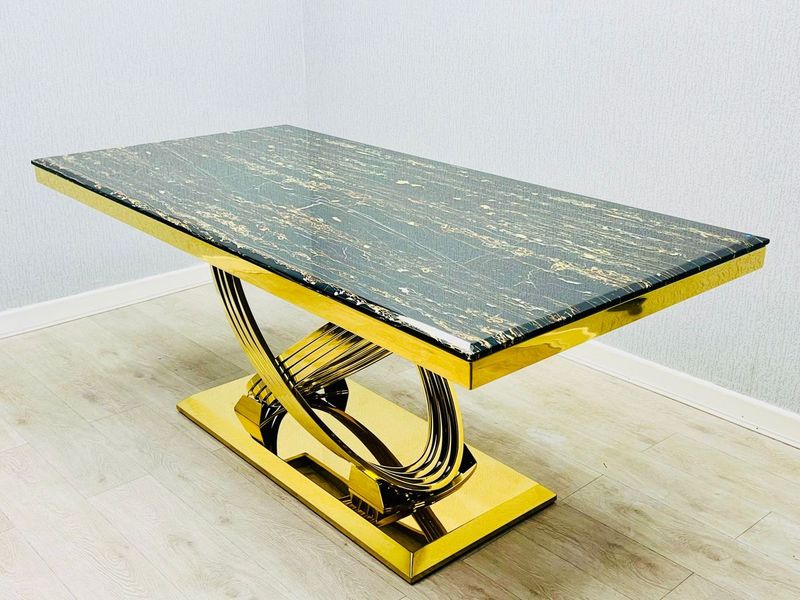 Elina Black & Gold Dining Table + Vienna Black & Gold Dining Chairs
