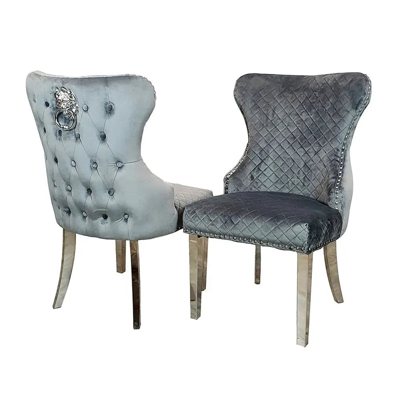 Chelsea Shimmery Velevet Dining Chair with Lion Knocker & Buttoned Back Single Sale
