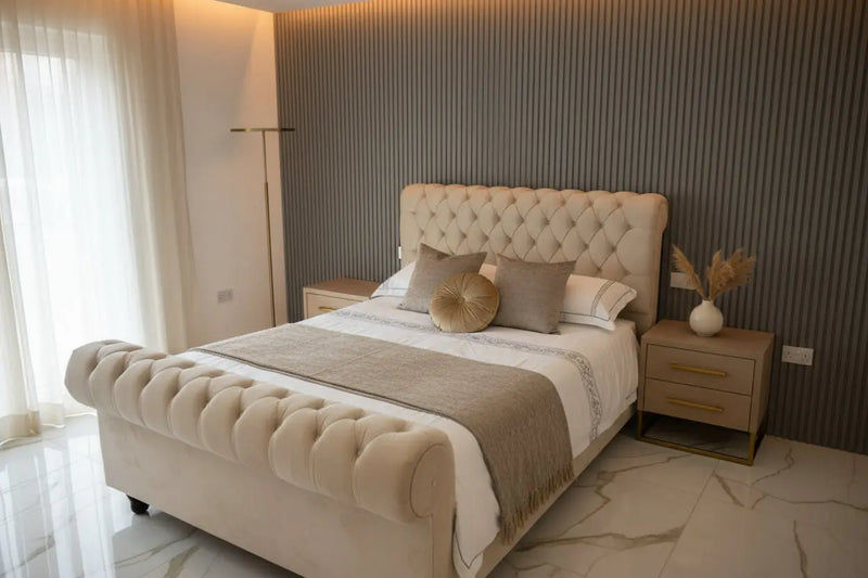 Dark Knight Sleigh Plush Velvet Bed – Bespoke Handmade Design