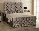 Enigma Ottoman Gas lift Bed – Crushed Velvet Upholstery with 54" Floor-Standing Headboard