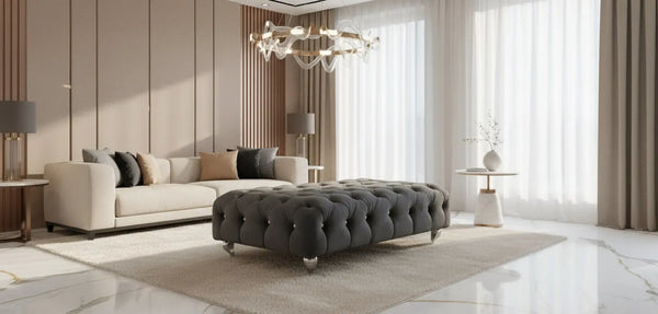 Italian Velvet Buttoned Footstool Luxury Craftsmanship, Designed to Complement Your Sofa