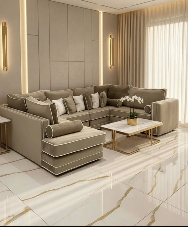 Katrina French Velvet U Shape Corner Sofa