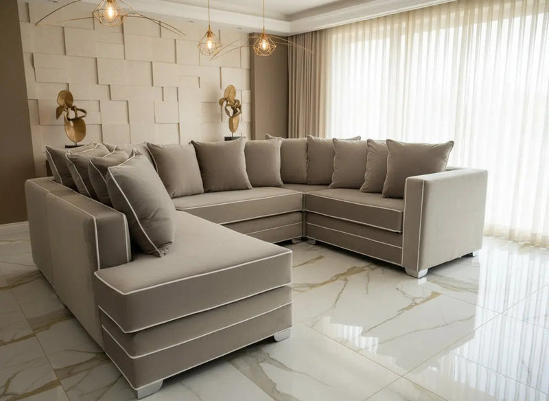 Katrina French Velvet U Shape Corner Sofa