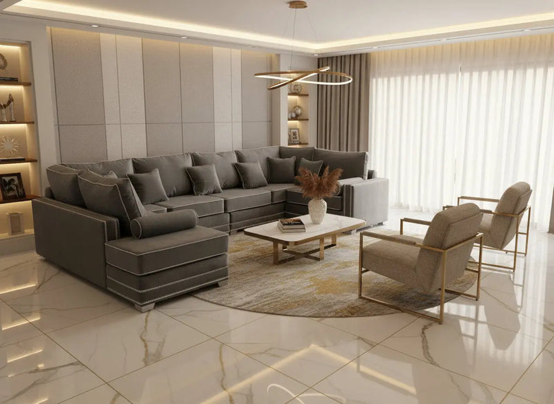 Katrina French Velvet U Shape Corner Sofa