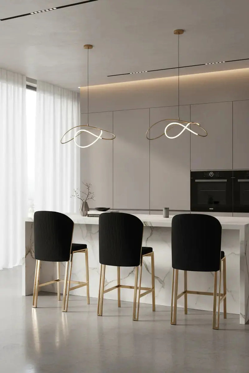 Fabio Shimmer Fabric Gold Metal Plating Barstool Celebrity Interiors