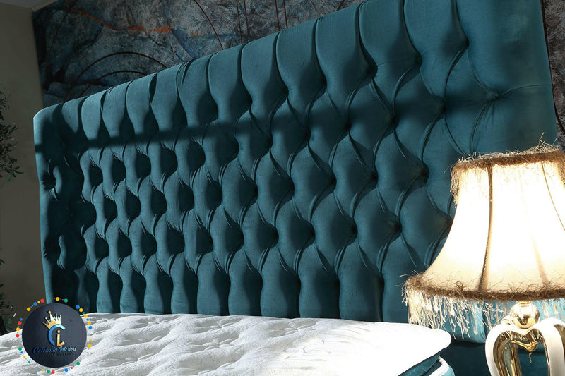 Artemest Divan Ottoman Bedframe In Teal Velvet Without Mattress.