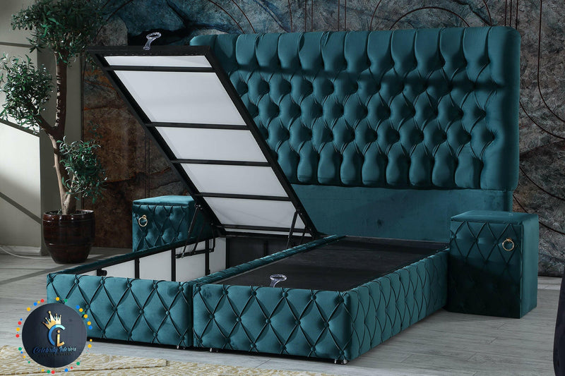 Artemest Divan Ottoman Bedframe In Teal Velvet Without Mattress.