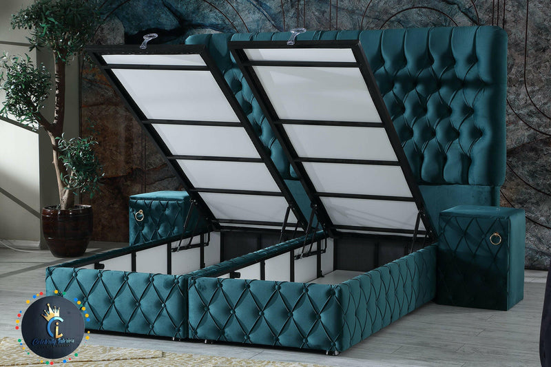 Artemest Divan Ottoman Bedframe In Teal Velvet Without Mattress.