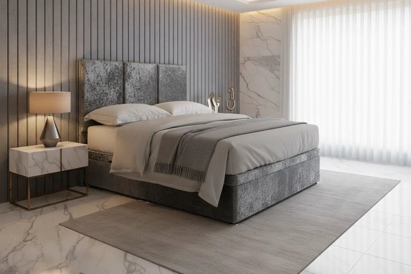 Elegance Ottoman Gas lift Bed – 50" Tall Cubed Headboard in Luxury Velvet