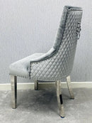 California Grey Marble Dining Table + Majestic Grey Velvet Dining Chairs – Modern Luxury Dining Set