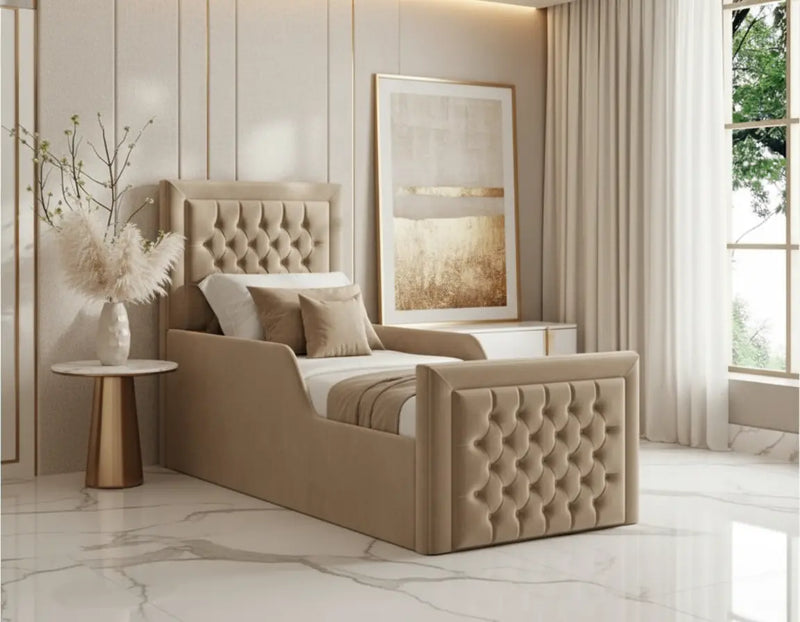 Charles Toddler Bedframe in Plush Velvet – Handcrafted Bespoke Design