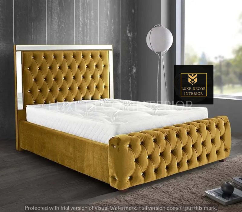 Ambassador Mirrored Bed in Plush Velvet – Bespoke Handcrafted Statement Design