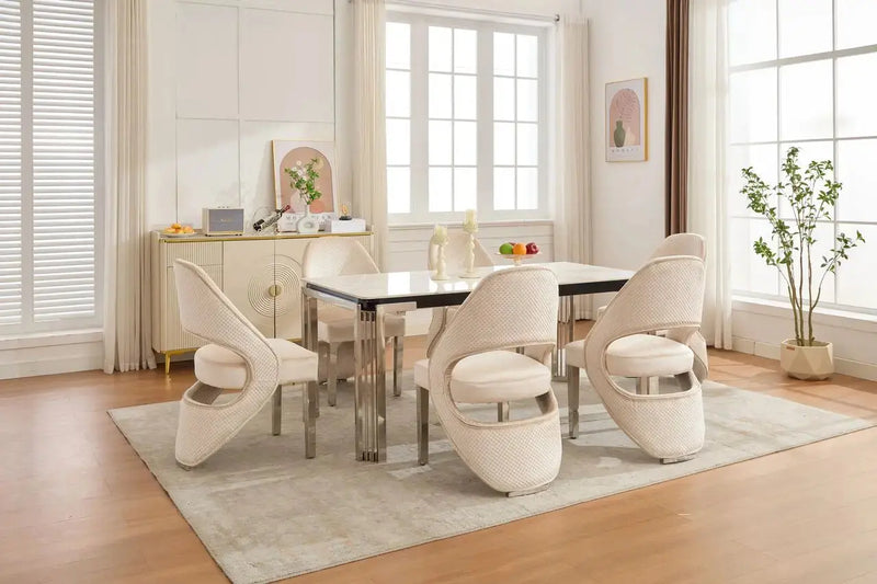 Santorini Sintered Stone Dining Table & Santorini Dining Chair Set – Modern Luxury Dining Collection Celebrity Interiors