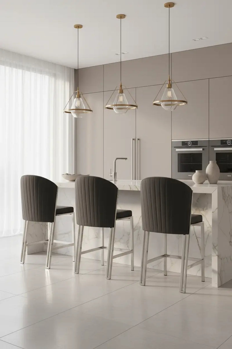 Fabio Shimmer Fabric Chrome Metal Plating Barstool