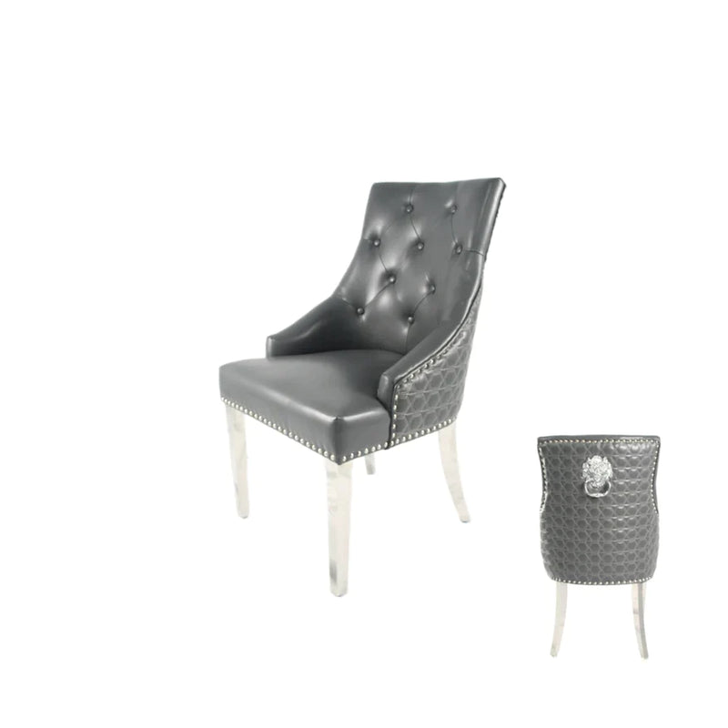 Roma PU Dark Grey Lion knocker Dining Chair