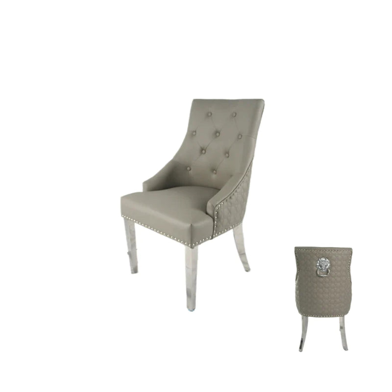 Roma PU Light Grey Lion  knocker Dining Chair