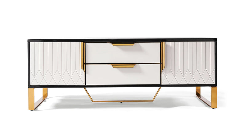 Amal Ribbed Furniture Range - Black, White & Gold TV Unit