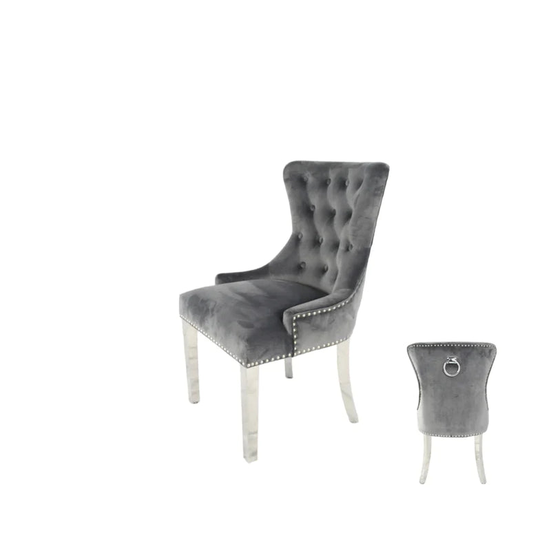 Chelsea Dark Grey  Velvet Ring knocker Dining chair