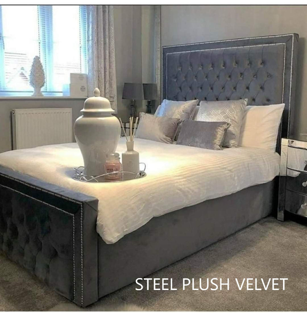 Plush velvet steel bed sales