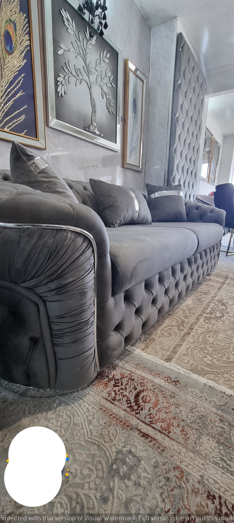 Chrometrimsofa goldtrimsofa velvetsofa dubaisofacollection plushvelvetsofas luxurysofa uniquesofas furniture sofas sofa cornersofa 3+2sofa homedecor design interiordesign livingroom home furnituredesigns love bespoke bespokesofas